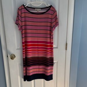 Michael Kors Gradient Striped Mini Dress in Pink Navy and Red